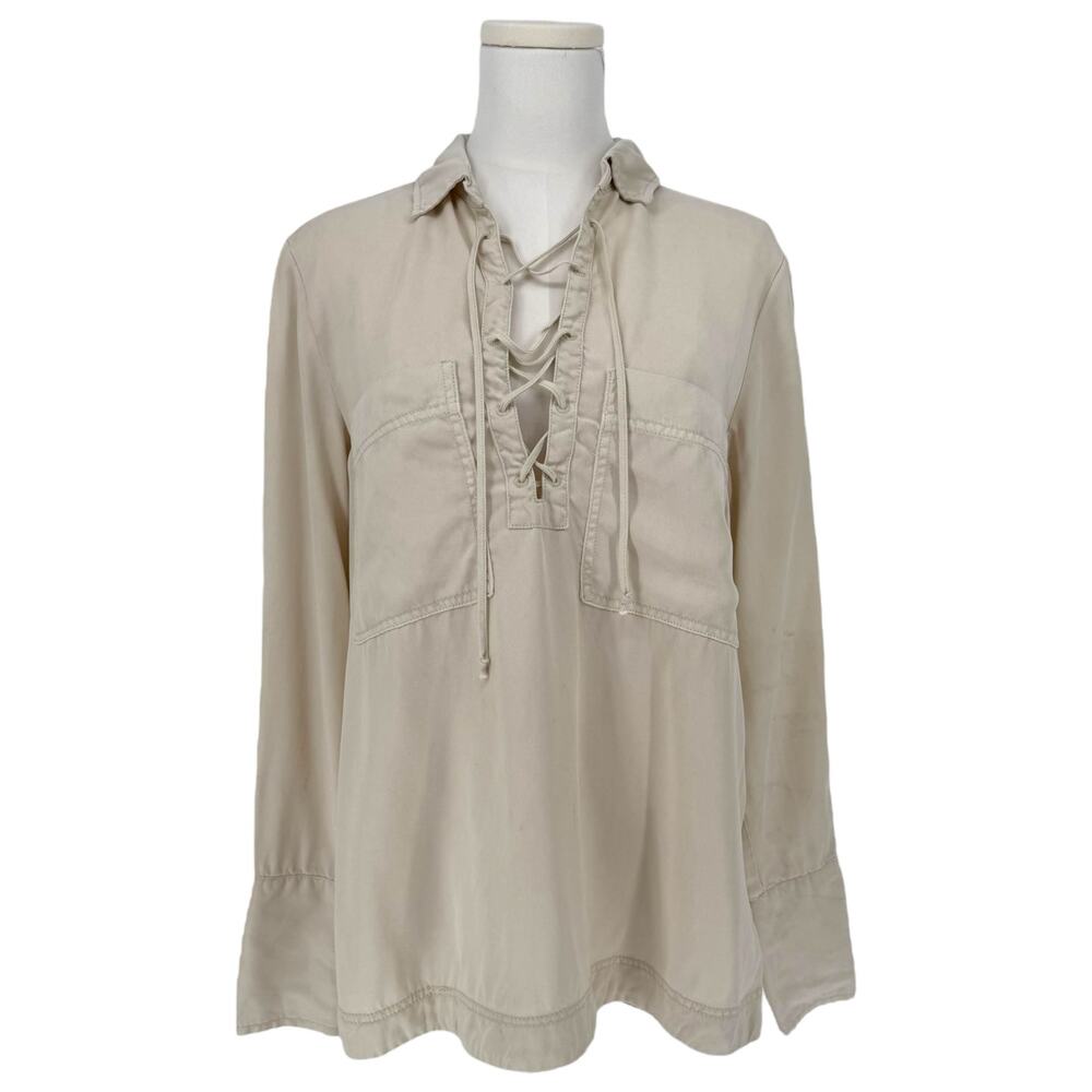 Free People Under Your Spell V-Neck Tie Front Tunic Blouse Size S Boho Casual